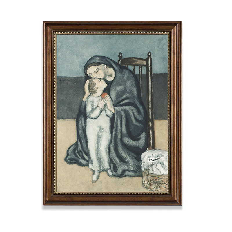 《母子拥抱》毕加索油画抽象装饰画床头欧式壁画成品美式复古人物