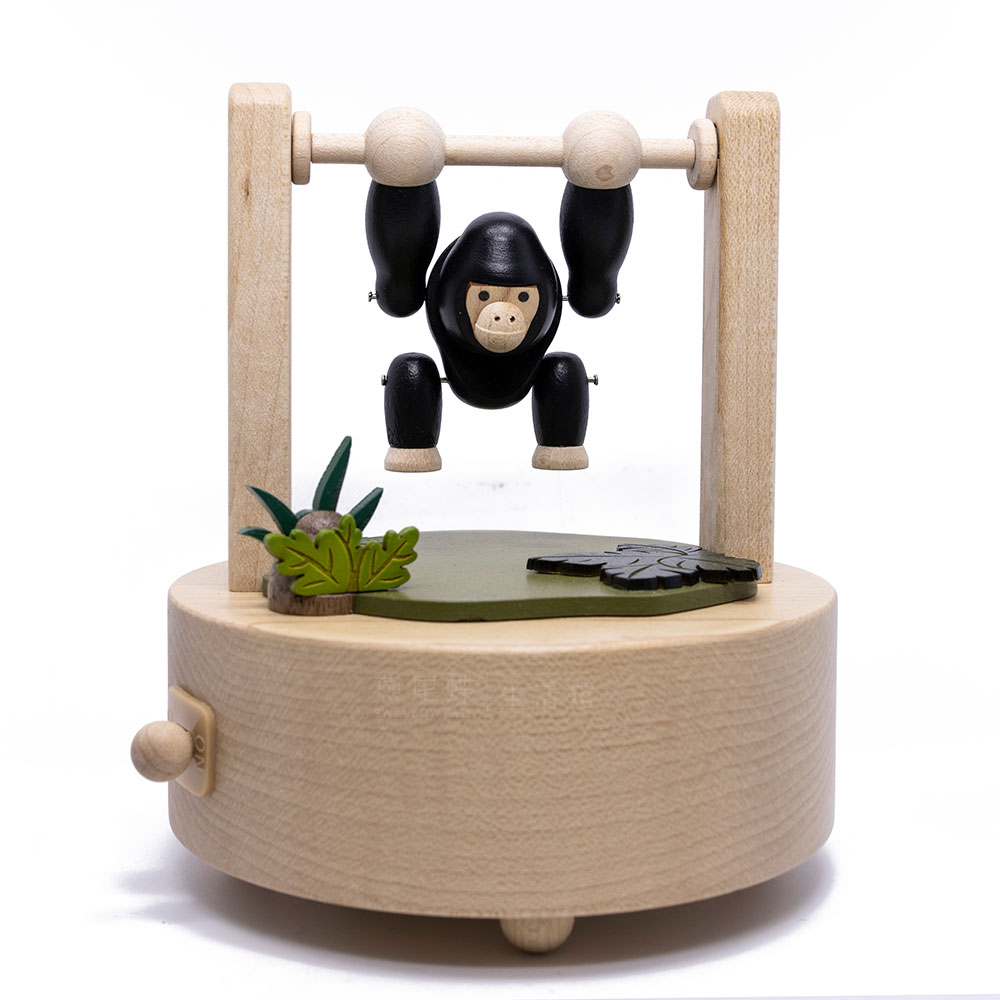 Jeancard木质旋转音乐盒八音盒单杠大猩猩长臂猿猴子摆件礼物模型