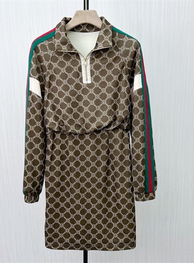 KA●2023冬装新品 满印老花卫衣连衣裙女设计感小众polo裙子1941
