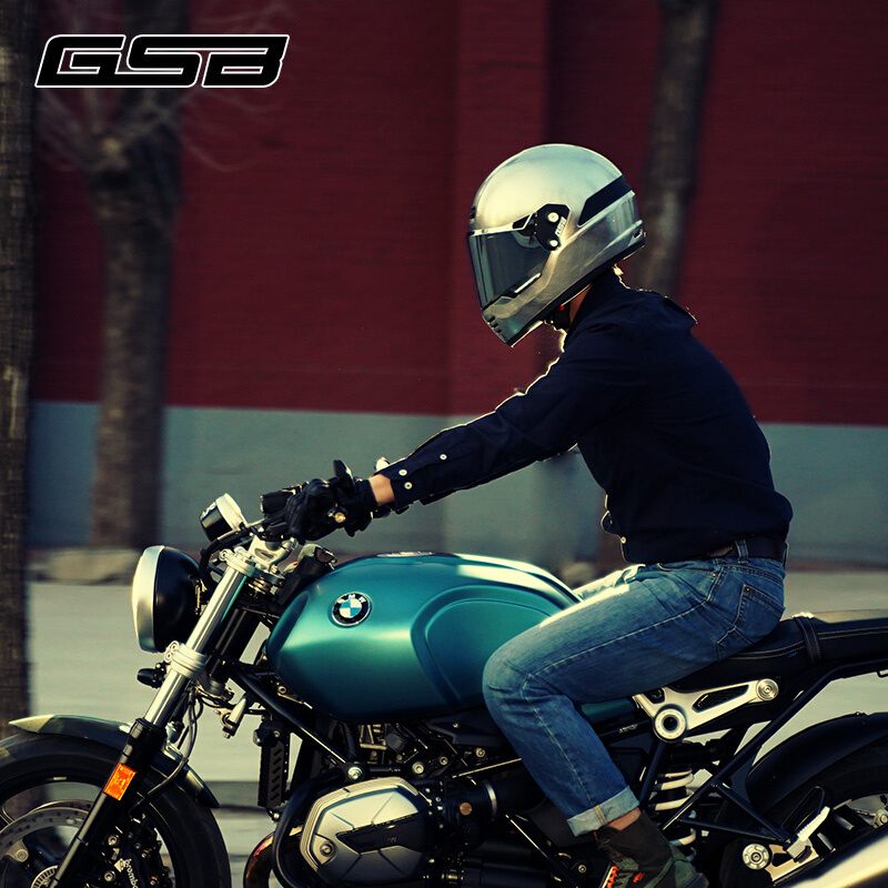 gsb摩托车复古头盔骑行碳纤维全盔四季通用巡航机车安全帽男女v73