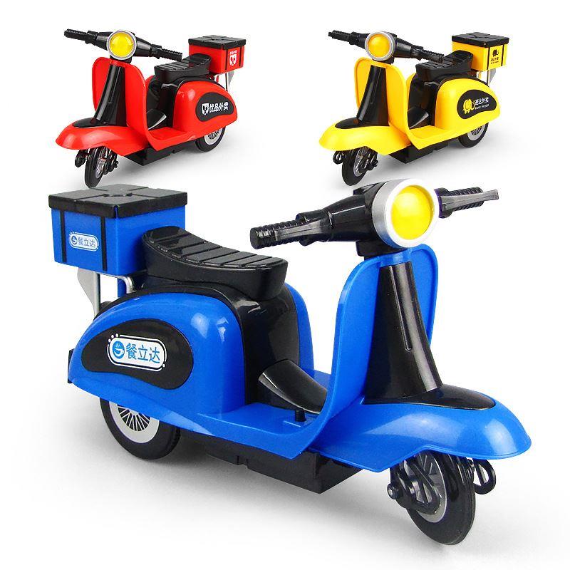 合金共享电动单车模型回力声光玩具两轮小摩托外卖车送餐车踏板车