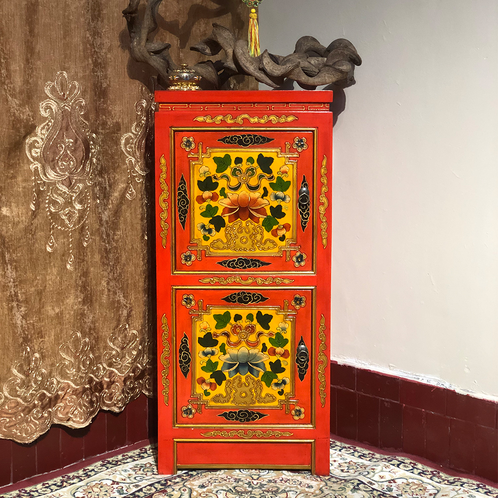 手绘藏式彩绘立柜仿古中式餐边柜置物柜书柜客厅储物柜实木家具