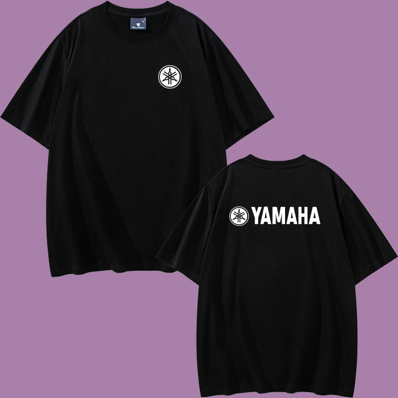 雅马哈短袖YAMAHA摩托机车纯棉T恤杂技名车标志印字LOGO半袖男女
