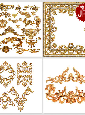金色浮雕欧式复古金属花纹边框变线条设计素材