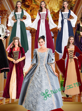 新款万圣节cos欧洲中世纪复古宫廷长裙公主服贵族贵妇皇后礼服装