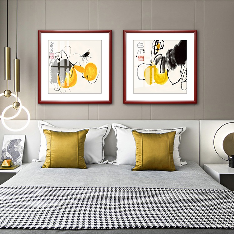 齐白石新中式抽象瓜果蔬菜图案装饰画中式客厅沙发玄关背景墙挂画