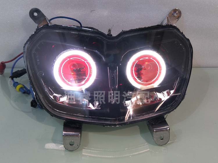 比亚乔台风FLY125 150大灯总成改装摩托车氙气灯天使眼双光透镜