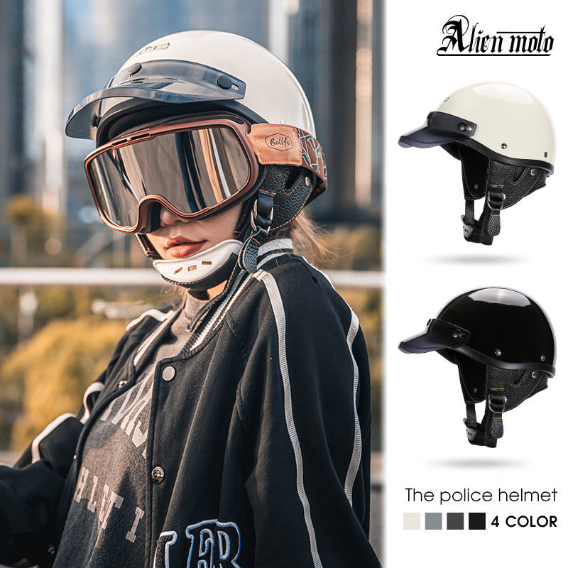 复古头盔小盔体3C认证日式哈雷电动摩托机车女男半盔夏季瓢盔轻便