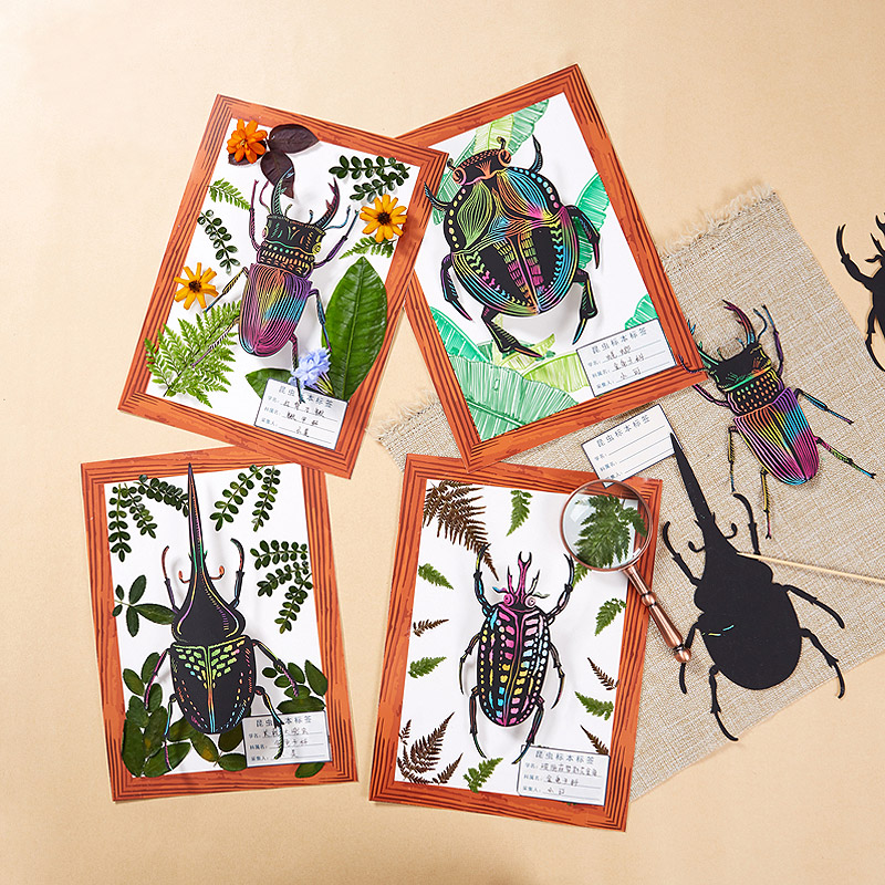 小学生春天手工DIY材料包 昆虫甲虫蝴蝶刮刮画刮画纸画框立体贴画
