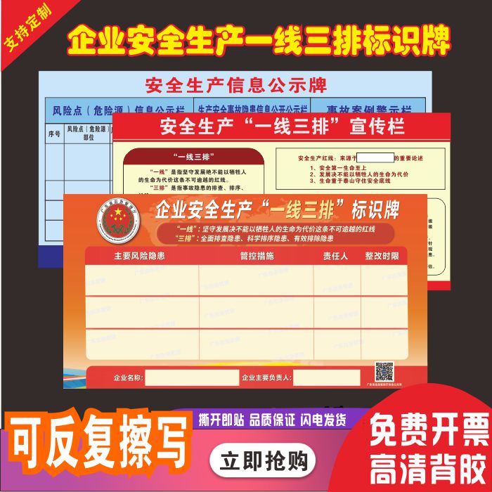 企业安全生产一线三排标识牌户外海报广东应急管理主要风险隐患牌