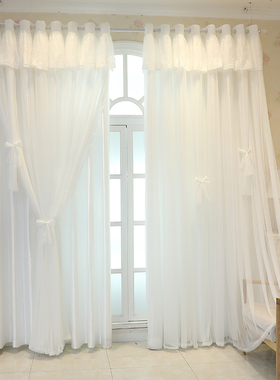 白色绣花帘头布艺帘款式简约现代成品纯色飘窗落地窗卧室客厅窗帘