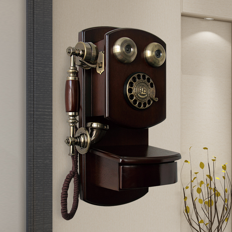 创意时尚欧式仿古电话机复古家用无线插卡老式客厅古董固定壁挂机