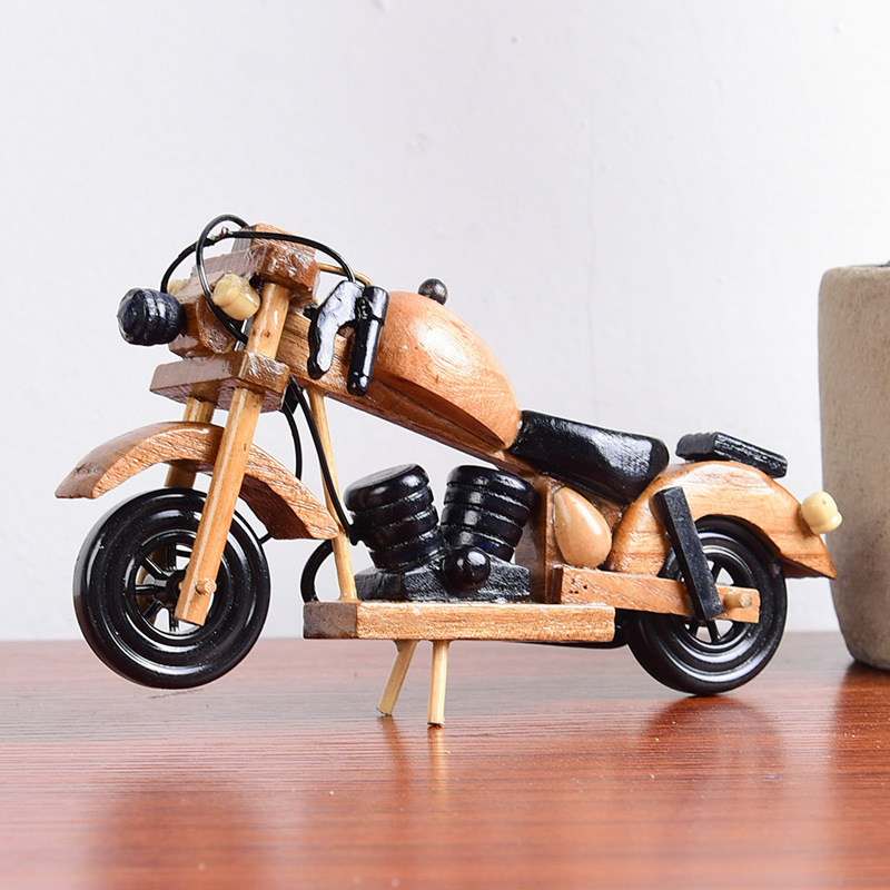 摩托车模型欧式复古木质玩具家居桌面装饰摆件木制工艺品手工摆件