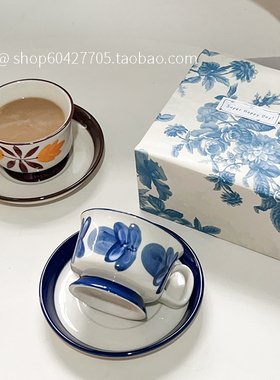 芬兰中古咖啡杯碟套装送礼高颜值陶瓷马克杯手绘复古下午茶拿铁杯