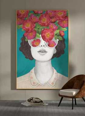 现代轻奢客厅玄关人物装饰画戴墨镜美女创意欧式沙发背景墙壁挂画