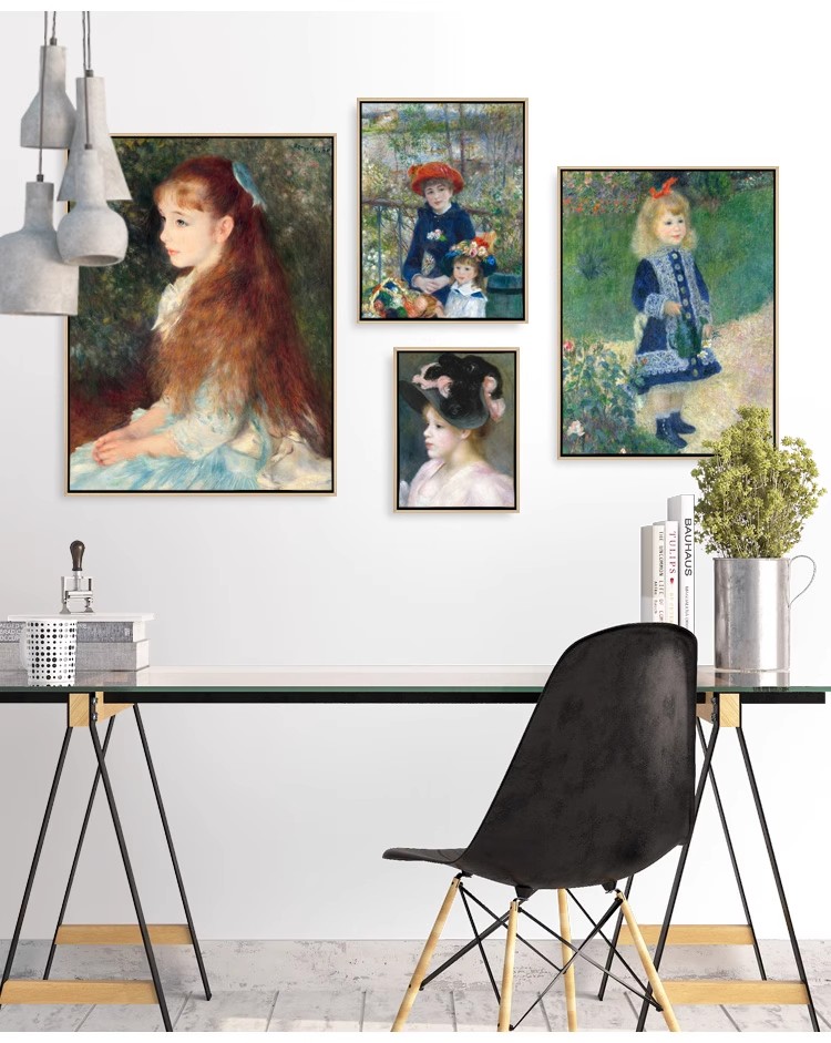 世界名画印象派油画雷诺阿少女伊莲人物卧室客厅餐厅有框挂画墙画