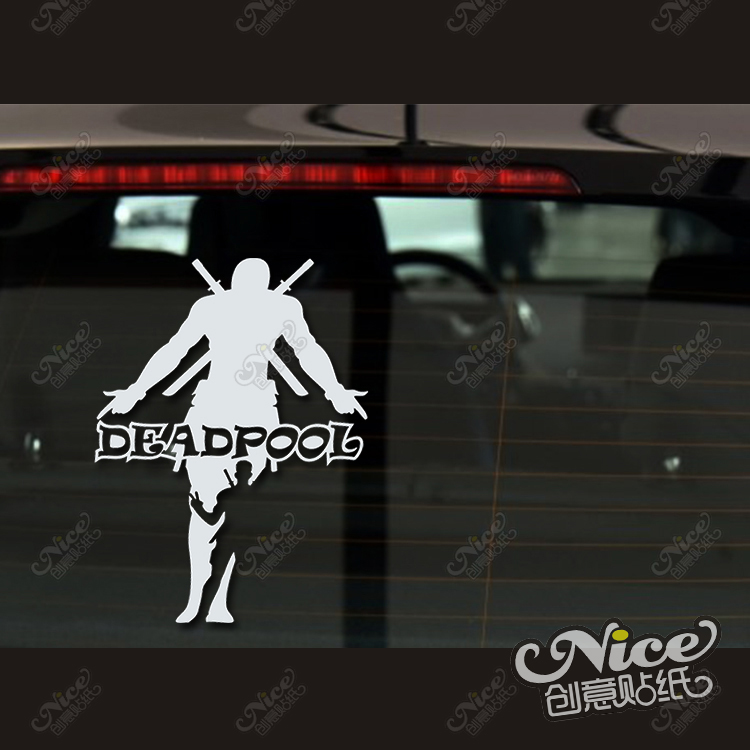 美国漫威漫画 Deadpool死侍 英雄人物剪影后挡玻璃贴纸车身反光贴