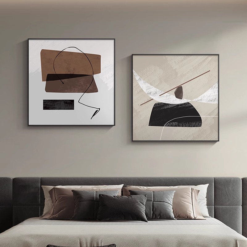 侘寂风卧室抽象艺术装饰画黑白极简沙发背景墙壁画高级感客厅挂画