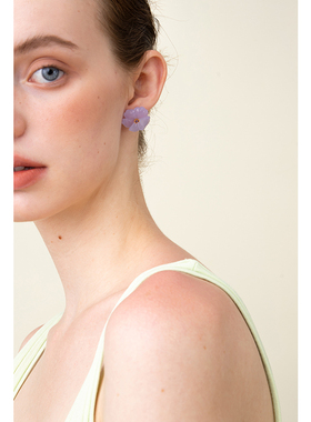 Loops shop紫色花朵耳钉唯美气质山茶花法式耳环原创设计春夏新款