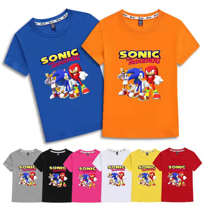 索尼克衣服中小童短袖T恤童装sonic超音鼠音速小子图案男女童上衣