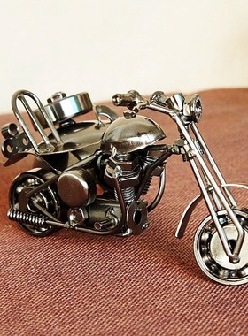 复古怀旧1976哈雷偏三轮摩托车机车赛车模型铁皮金属车模摆设礼物