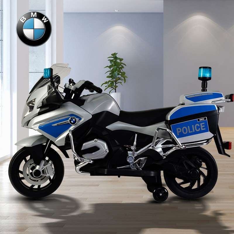 新款宝马警车儿童电动摩托车可坐双人四轮车宝宝玩具汽车充电小孩