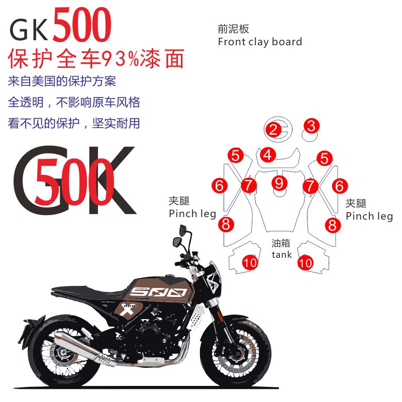 适用高金GK500拿铁改装摩托车油箱贴防滑大灯仪表贴汽车透明保护