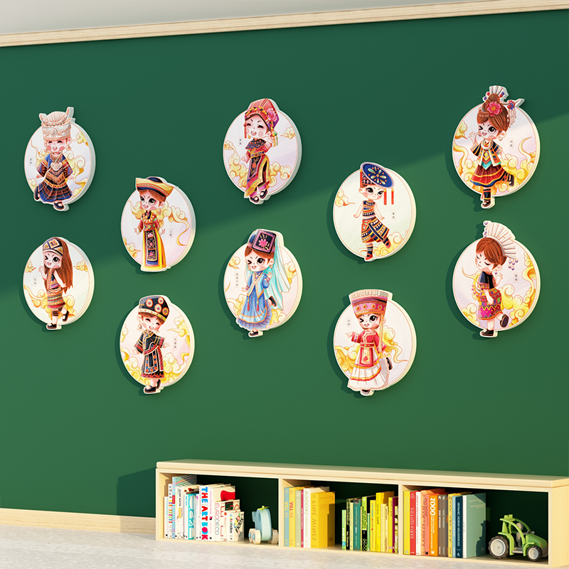 56个民族黑板报环创主题成品幼儿园墙面装饰楼梯民族团结文化墙贴