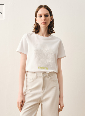 Marc O'Polo/MOP 2024夏季新款纯棉新中式刺绣图案宽松短袖T恤女
