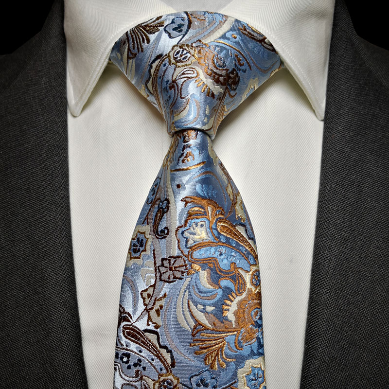 Ptah Atum 花卉风格 色织真丝领带套装 天蓝色花纹婚宴商务领带
