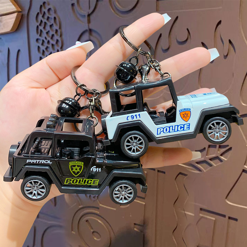 创意迷你吉普回力警车模型玩具钥匙扣卡通汽车钥匙链挂件小礼品