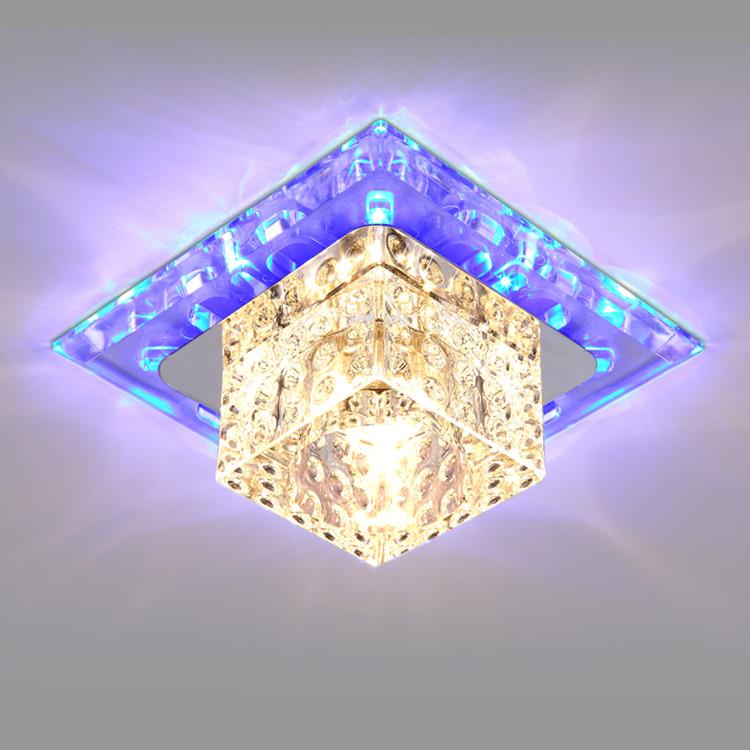 LED水晶方形过道灯走廊灯七彩筒灯射灯天花玄关灯客厅嵌入吸顶灯