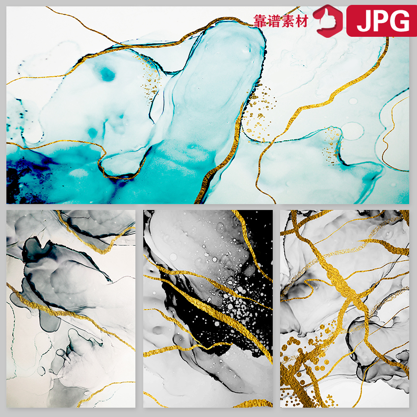 抽象水墨金色线条意境中国风纹理装饰画高清图片JPG设计素材