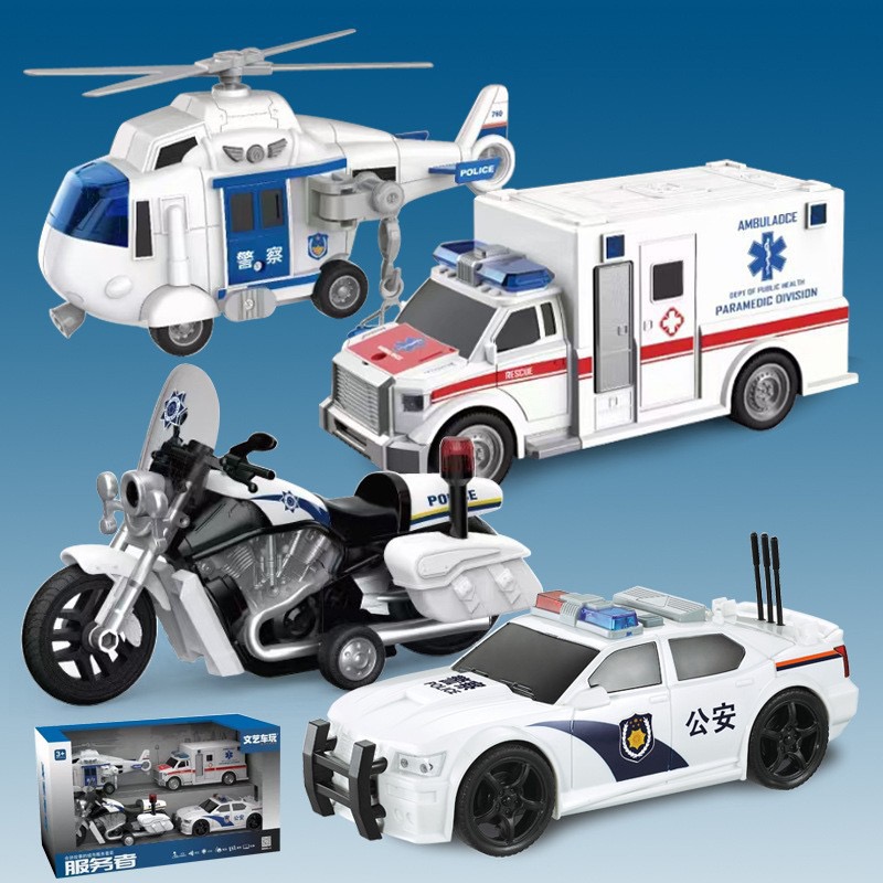 文艺车玩会讲故事的城市服务者惯性警察摩托救护车飞机模儿童玩具
