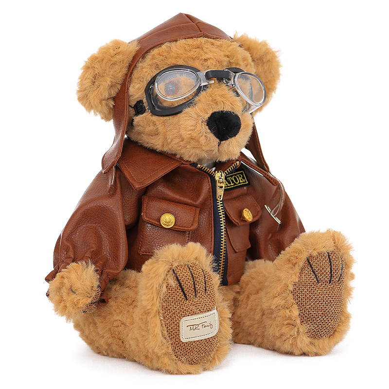 空军熊毛绒玩具公仔飞行员小熊哈雷机车骑士泰迪熊小礼物工匠灰熊