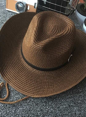牛仔帽子男西班牙草帽女夏天出游防晒大沿遮阳帽可折叠编织沙滩帽