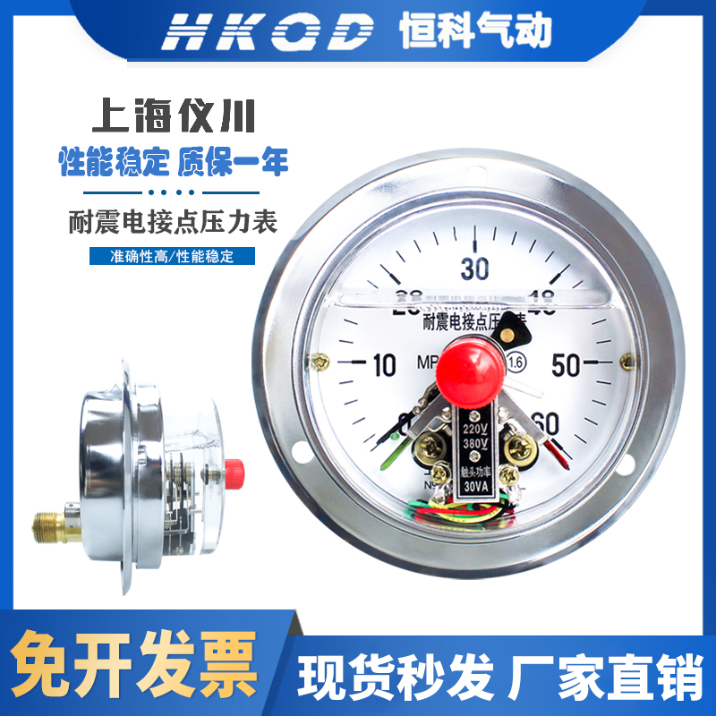上海仪川轴向带边耐震电接点压力表YNXC-100ZT 220V/380V/30VA