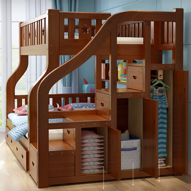 陆典上下床实木儿童双层床多功能组合高低床两层子母床上下铺木床