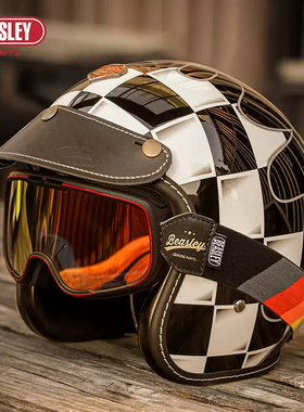 新款BEASLEY比斯力复古机车电动摩托车头盔男女四分之三盔3C认证