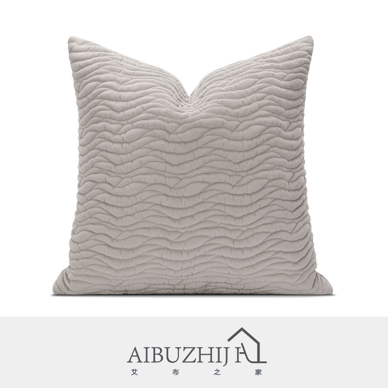 北欧现代简约轻奢沙发样板灰色绗棉绣线几何图形定制抱枕床头靠垫