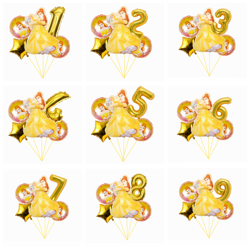 异性贝儿公主卡通铝膜印花气球女孩6周岁生日数字组合五角星汽球