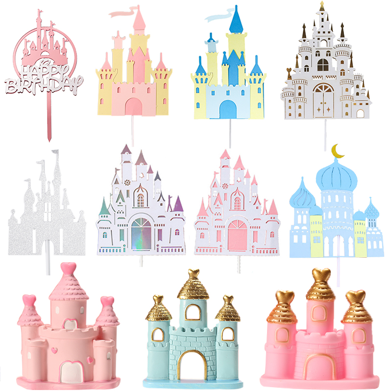 儿童双层冰雪城堡生日蛋糕装饰 公主王子卡通少女心摆件插件插旗