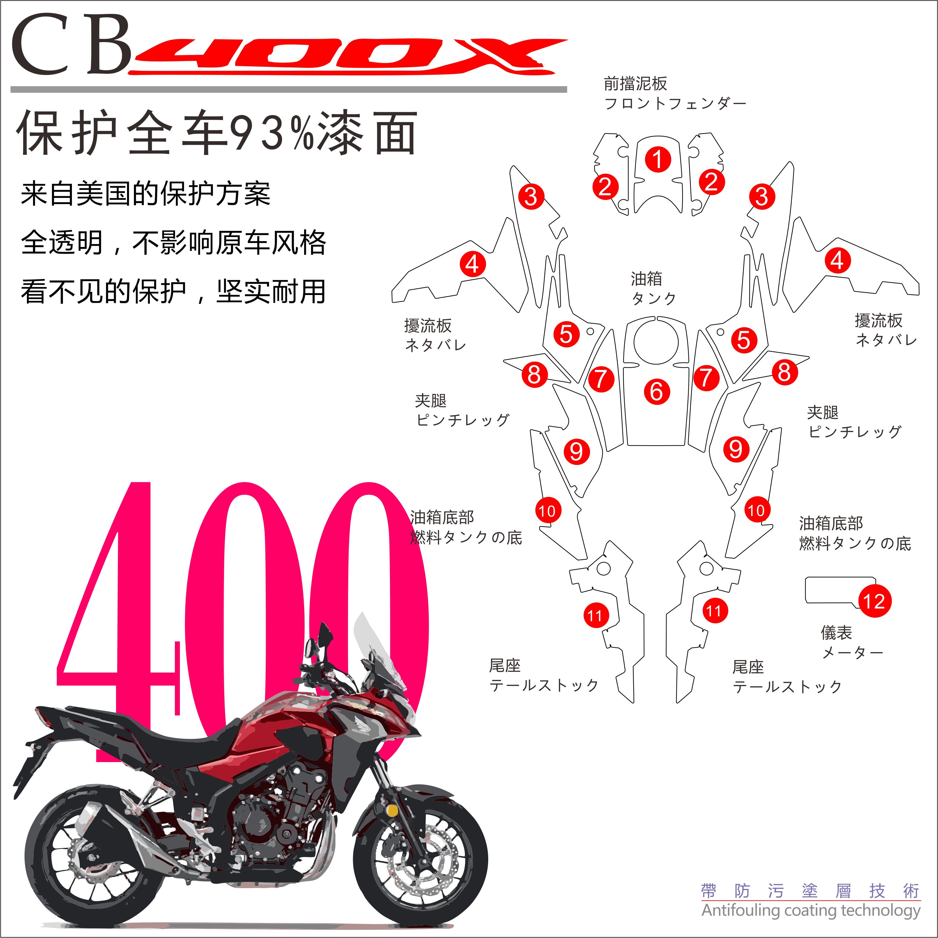 本田CB400X CB500X CBR650R摩托车改装油箱大灯仪表透明保护贴膜