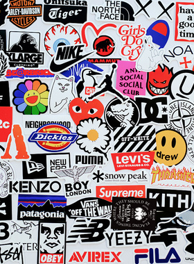 70张潮牌logo贴纸创意潮流涂鸦手机壳电脑装饰素材手账拼贴防水图