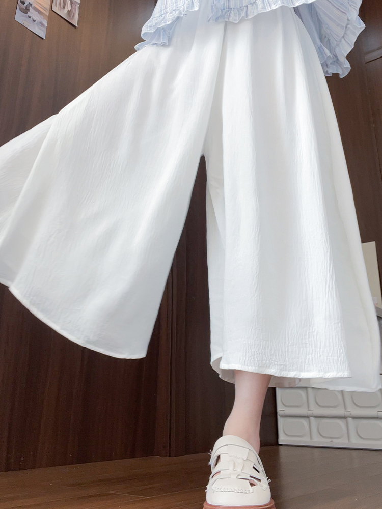 棉麻白色裙裤女夏季薄款2024新款高腰a字半身裙小个子冰丝阔腿裤