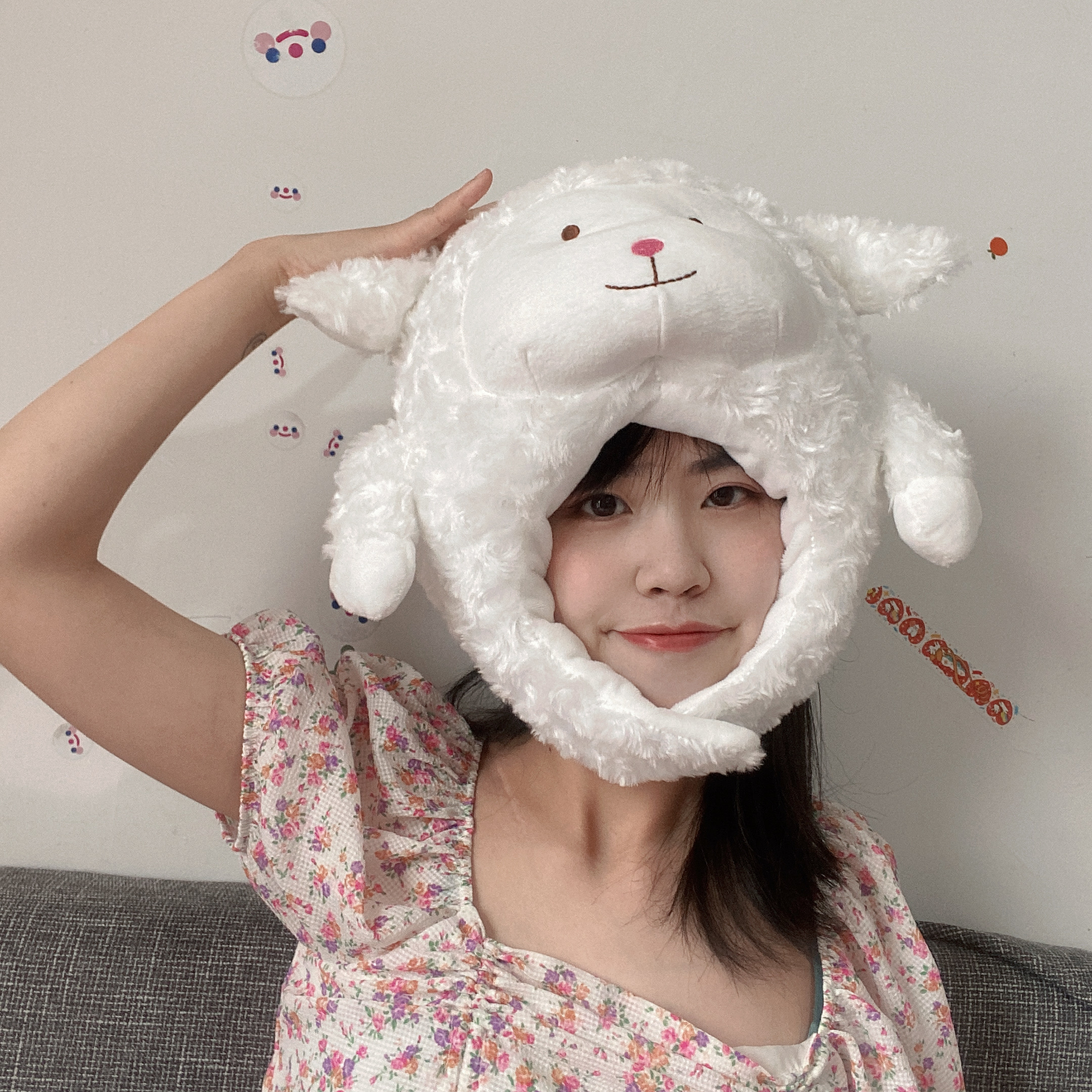 日韩ins少女心可爱搞怪白色绵羊头套帽子羊羔表演生日拍照道具