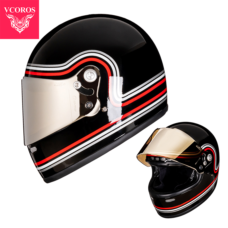 新款意大利VCOROS摩托车头盔男复古哈雷机车全盔玻璃钢材质个性头