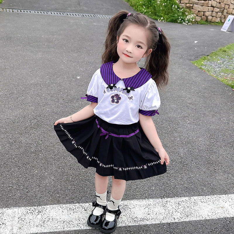 女小童夏季库洛米JK套装裙女宝宝洋气学院风半身裙短袖卡通两件套