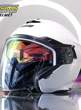 新款gsb头盔摩托车双镜片半盔男女机车四季四分之三盔安全帽3c认