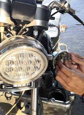 摩托车led内置大灯GN125太子款三轮车圆形大灯总成强光HJ改装车灯